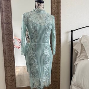 For Love And Lemons Mint Lace Long Sleeve Dress